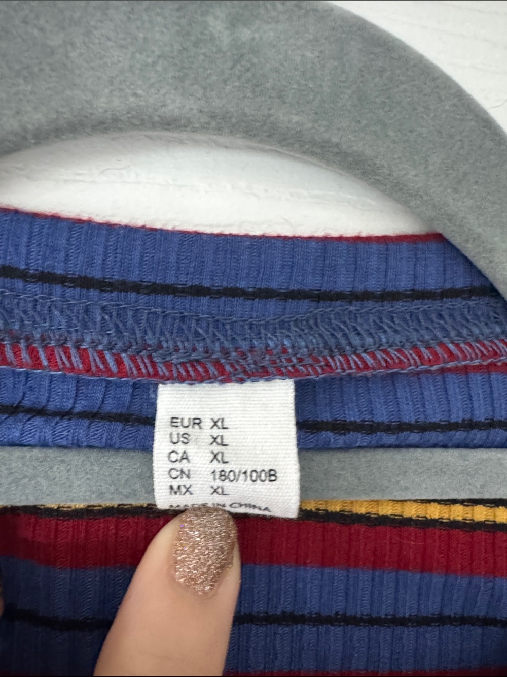 Striped Long-Sleeve Ribbed Top - Blue/Red/Yellow - Picture 2 of 4